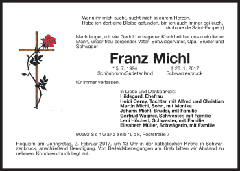 Traueranzeige von Franz Michl von Der Bote