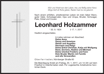 Traueranzeige von Leonhard Holzammer von Der Bote
