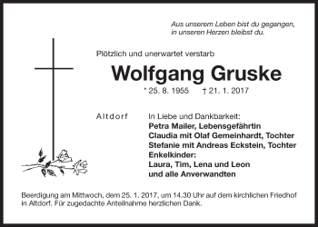 Traueranzeige von Wolfgang Gruske von Der Bote
