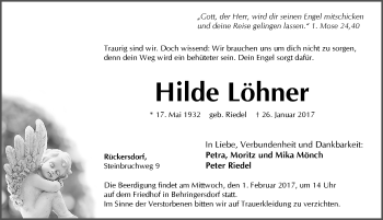 Traueranzeige von Hilde Löhner von Pegnitz-Zeitung