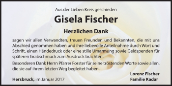 Traueranzeige von Gisela Fischer von Hersbrucker Zeitung