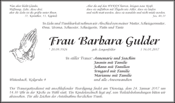 Traueranzeige von Barbara Gulder von Pegnitz-Zeitung