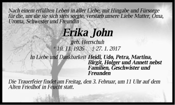 Traueranzeige von Erika John von Der Bote