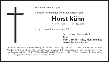 Traueranzeige von Horst Kühn von Der Bote