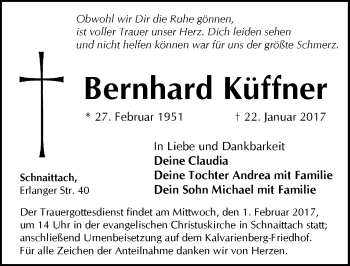 Traueranzeige von Bernhard Küffner von Pegnitz-Zeitung
