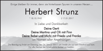 Traueranzeige von Herbert Strunz von Pegnitz-Zeitung