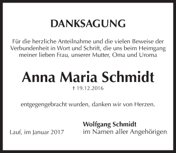 Traueranzeige von Anna Maria Schmidt von Pegnitz-Zeitung