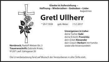 Traueranzeige von Gretl Ullherr von Hersbrucker Zeitung