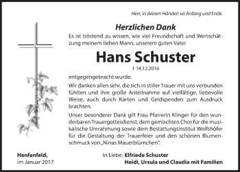 Traueranzeige von Hans Schuster von Hersbrucker Zeitung