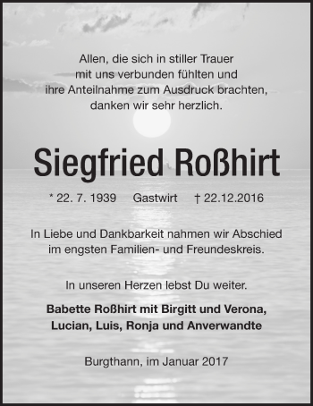 Traueranzeige von Siegfried Roßhirt von Der Bote