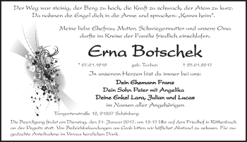 Traueranzeige von Erna Botschek von Pegnitz-Zeitung