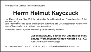 Traueranzeige von Helmut Kayczuck von Pegnitz-Zeitung