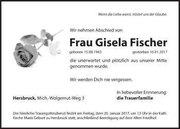 Traueranzeige von Gisela Fischer von Hersbrucker Zeitung