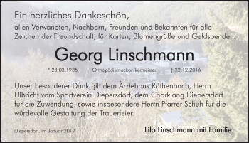 Traueranzeige von Georg Linschmann von Pegnitz-Zeitung