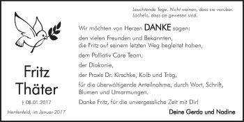 Traueranzeige von Fritz Thäter von Hersbrucker Zeitung