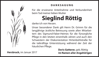 Traueranzeige von Sieglind Röttig von Hersbrucker Zeitung