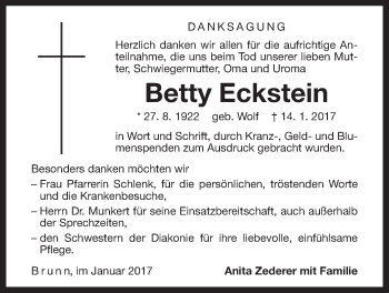 Traueranzeige von Betty Eckstein von Der Bote