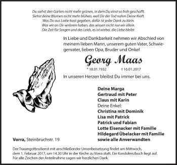 Traueranzeige von Georg Maas von Hersbrucker Zeitung
