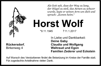 Traueranzeige von Horst Wolf von Pegnitz-Zeitung