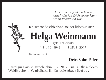 Traueranzeige von Helga Weinmann von Der Bote