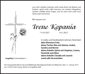 Traueranzeige von Irene Kopania von Hersbrucker Zeitung