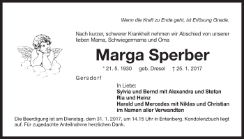 Traueranzeige von Marga Sperber von Der Bote