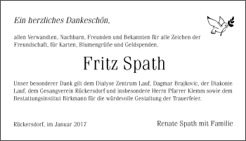 Traueranzeige von Fritz Spath von Pegnitz-Zeitung