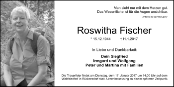 Traueranzeige von Roswitha Fischer von Pegnitz-Zeitung