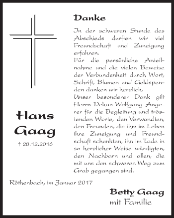 Traueranzeige von Hans Gaag von Pegnitz-Zeitung