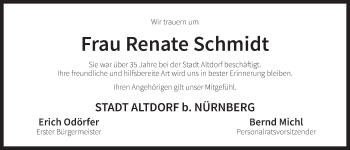 Traueranzeige von Renate Schmidt von Der Bote