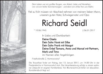 Traueranzeige von Richard Seidl von Hersbrucker Zeitung