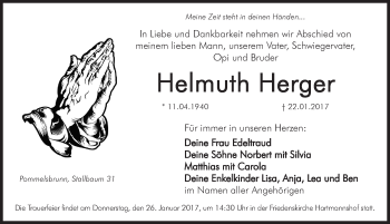Traueranzeige von Helmuth Herger von Hersbrucker Zeitung