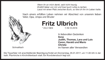 Traueranzeige von Fritz Ulbrich von Pegnitz-Zeitung