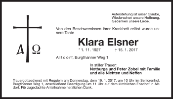 Traueranzeige von Klara Elsner von Der Bote