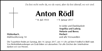 Traueranzeige von Anton Rödl von Pegnitz-Zeitung