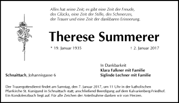 Traueranzeige von Therese Summerer von Pegnitz-Zeitung