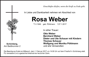 Traueranzeige von Rosa Weber von Pegnitz-Zeitung