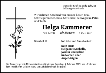 Traueranzeige von Helga Kammerer von Hersbrucker Zeitung