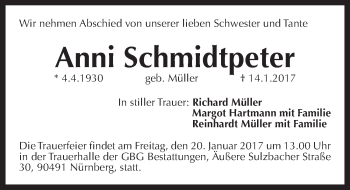 Traueranzeige von Anni Schmidtpeter von Pegnitz-Zeitung