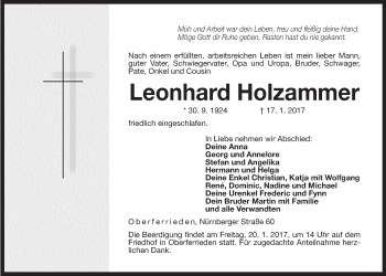 Traueranzeige von Leonhard Holzammer von Der Bote