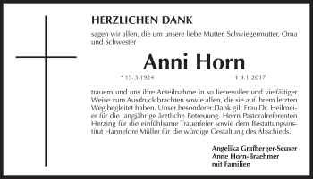 Traueranzeige von Anni Horn von Pegnitz-Zeitung