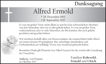 Traueranzeige von Alfred Ermold von Pegnitz-Zeitung