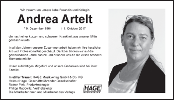 Traueranzeige von Andrea Artelt von Hersbrucker Zeitung