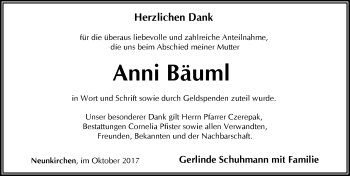 Traueranzeige von Anni Bäuml von Pegnitz-Zeitung