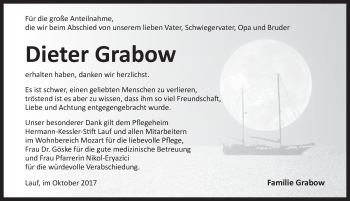 Traueranzeige von Dieter Grabow von Pegnitz-Zeitung