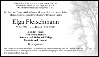 Traueranzeige von Elga Fleischmann von Pegnitz-Zeitung