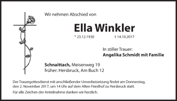 Traueranzeige von Ella Winkler von Hersbrucker Zeitung