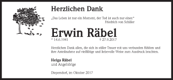 Traueranzeige von Erwin Räbel von Pegnitz-Zeitung