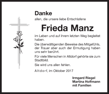 Traueranzeige von Frieda Manz von Der Bote