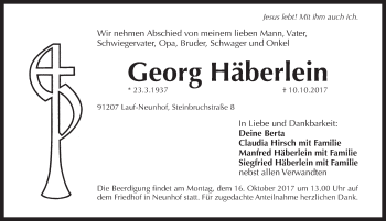 Traueranzeige von Georg Häberlein von Pegnitz-Zeitung